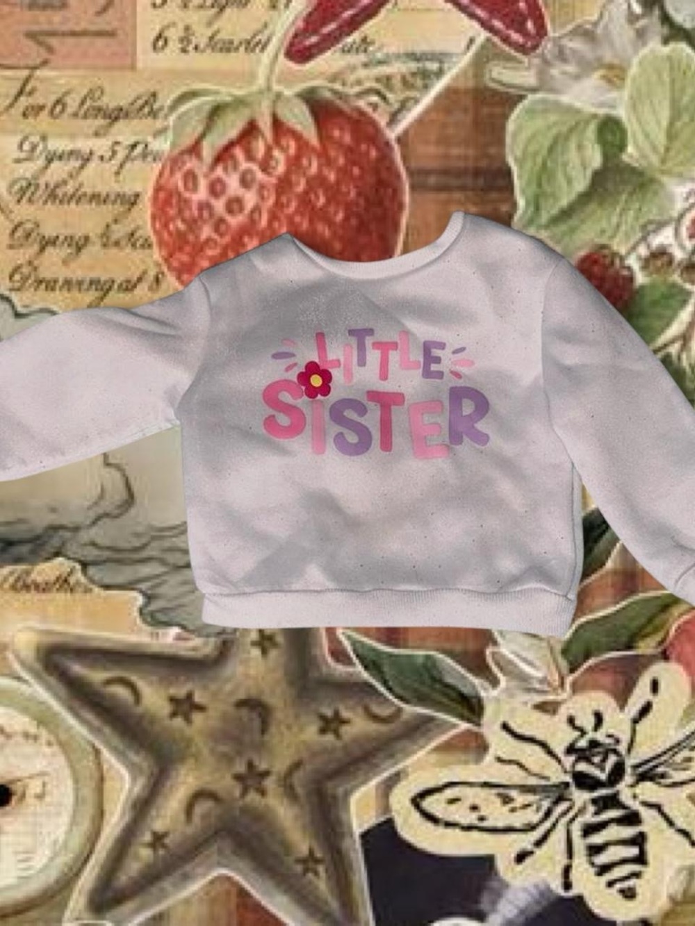 SHEIN White Kids Sweatshirt with Pink & Purple "Little Sister" Graphic
